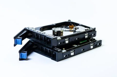 Hard disk drive HDD of different size isolated on white. Stock Photos