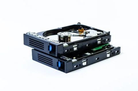 Hard disk drive HDD of different size isolated on white. Stock Photos