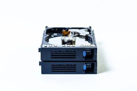 Hard disk drive HDD of different size isolated on white. Stock Photos