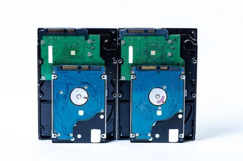 Hard disk drive HDD of different size isolated on white. Stock Photos