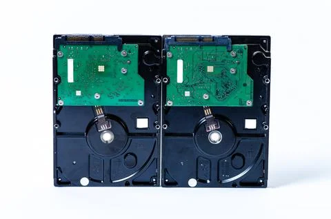 Hard disk drive HDD of different size isolated on white. Stock Photos