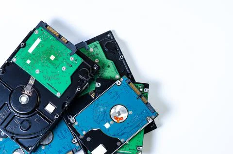 Hard disk drive HDD of different size isolated on white. Stock Photos