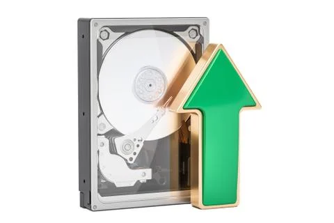 Hard Disk Drive HDD with green arrow upload data concept, 3D rendering Illustrazione stock