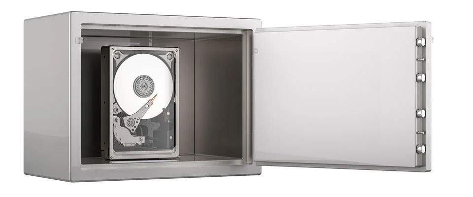 Hard Disk Drive HDD inside safe with combination lock, 3D rendering Stock Illustration