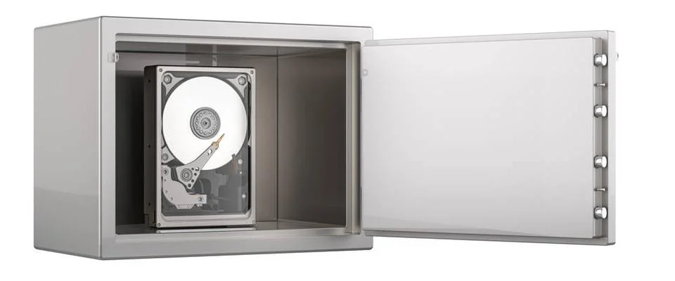 Hard Disk Drive HDD inside safe with combination lock, 3D rendering Hard D... 스톡 사진