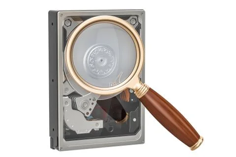 Hard Disk Drive HDD with magnifier, 3D rendering イラスト素材