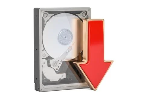 Hard Disk Drive HDD with red arrow download data concept, 3D rendering Illustrazione stock