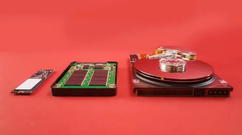 Hard disk drive hdd, solid state drive ssd and ssd m2 Foto stock