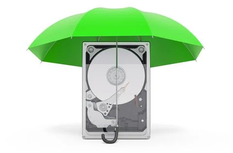 Hard Disk Drive HDD under umbrella. 3D rendering Stock Illustration