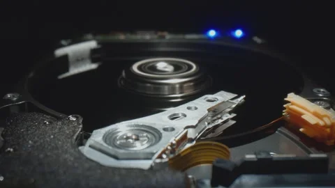 Hard disk drive highlights its intricate internal mechanism Stock Footage 297495216