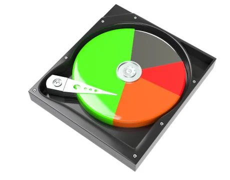 Hard disk drive inside with free and data diagram 3d illustration Stock Illustration
