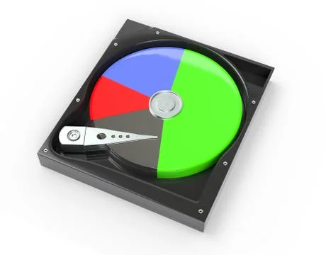 Hard disk drive inside with free and data diagram 3d illustration Stock Illustration