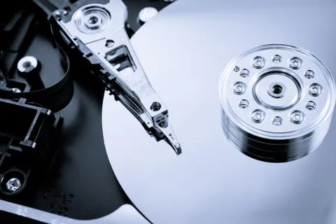 Hard disk drive inside studio shot close up 스톡 사진