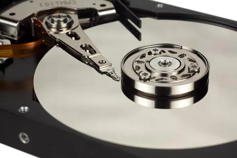 Hard disk drive internal components isolated on white background Stock Photos