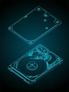 Hard disk drive isometric blueprints Stock Illustration