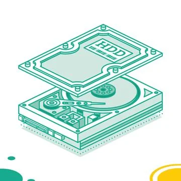 Hard Disk Drive. Isometric Outline Concept. Highly Detailed Open HDD. Isola.. Stock Illustration