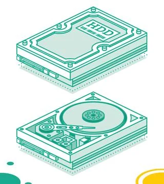 Hard Disk Drive. Isometric Outline Concept. Highly Detailed Open HDD. Isola.. Stock Illustration