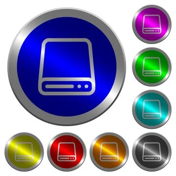 Hard disk drive luminous coin-like round color buttons Stock Illustration