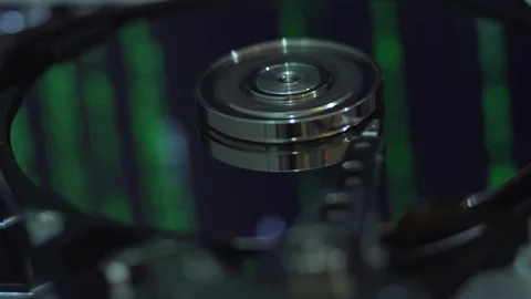 Hard Disk Drive, matrix screen in reflection. Stock Footage 77894861