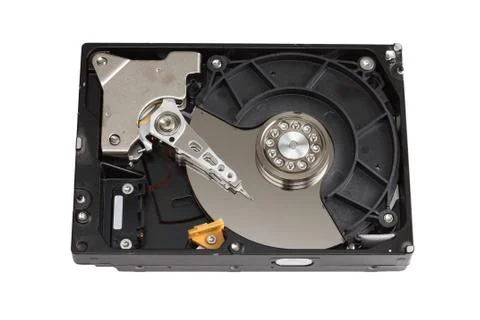 Hard disk drive open case isolated on white Stock Photos