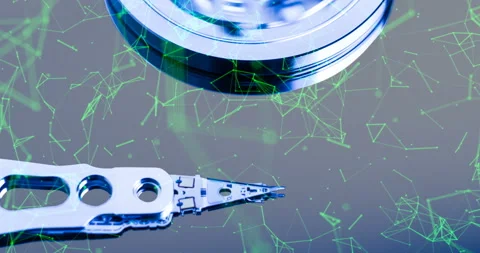 Hard disk drive with reflected in it the time-lapse of clouds, the concept of Stock Footage 105308265