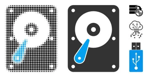 Hard Disk Halftone and Solid Icon Stock Illustration