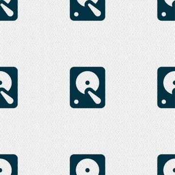 Hard disk icon sign. Seamless pattern with geometric texture. Vector Stock Illustration