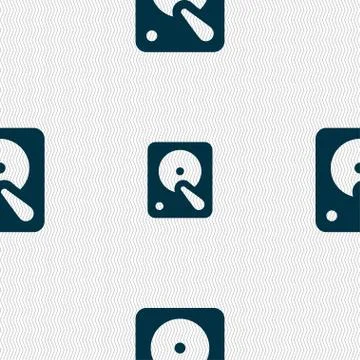 Hard disk icon sign. Seamless pattern with geometric texture. Vector Stock Illustration