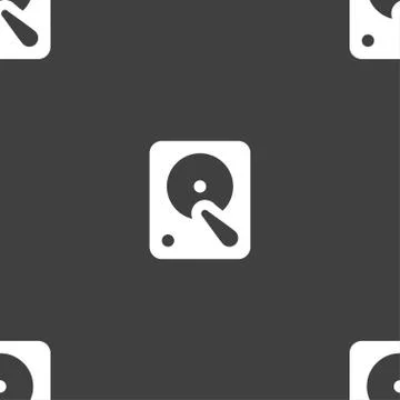 Hard disk icon sign. Seamless pattern on a gray background. Vector Stock Illustration