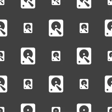 Hard disk icon sign. Seamless pattern on a gray background. Vector Stockillustratie