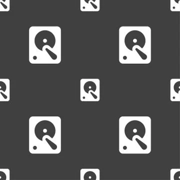 Hard disk icon sign. Seamless pattern on a gray background. 库存插图