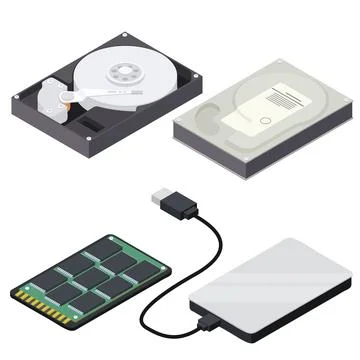 Hard disk icons set, isometric style Stock Illustration