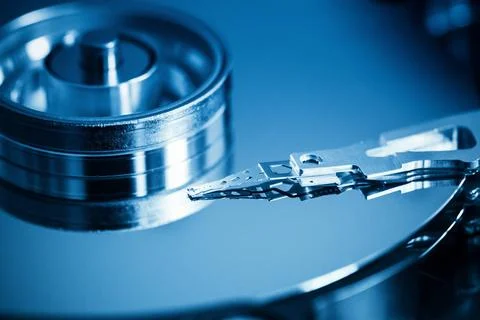 Hard disk inside closeup hard disk inside closeup ,computer data concept b... Foto stock