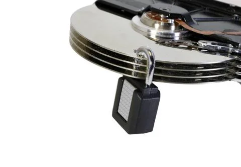 Hard disk with a padlock for the protection of data 스톡 사진