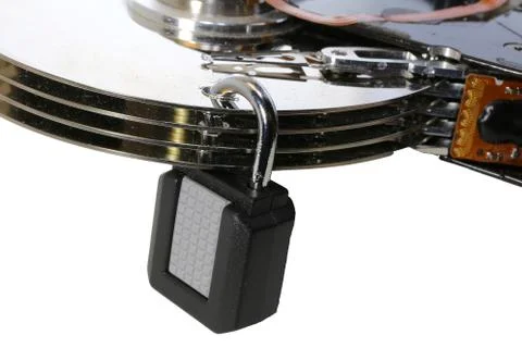 Hard disk with a padlock for security of data 스톡 사진