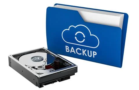 Hard drive and backup folder for data protection. 3D rendering Stock Illustration
