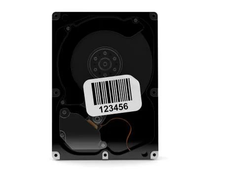 Hard drive with barcode sticker Illustrazione stock