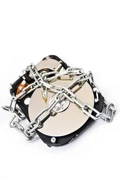 Hard drive in chains hard drive rapped in chains, protecting your informat... Foto stock