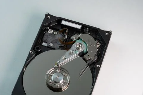 Hard drive from the computer hdd with mirror effect. Close-up, macro. Stock Photos