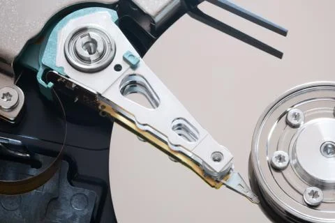 Hard drive from the computer hdd with mirror effect. Close-up, macro. Stock Photos