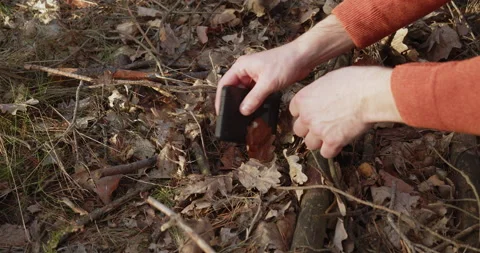 Hard drive with data lost in forest found on ground, crime evidence or Video stock 221527626