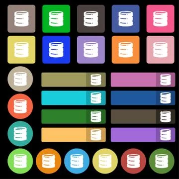 Hard drive, date base icon sign. Set from twenty seven multicolored flat butt 스톡 일러스트