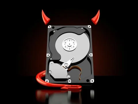 Hard drive with devil horns and tail 스톡 일러스트