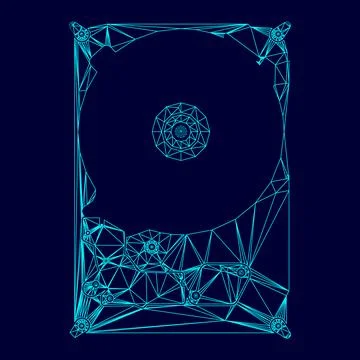 Hard drive disk low poly triangulation triangulated polygonal electric cyan b イラスト素材