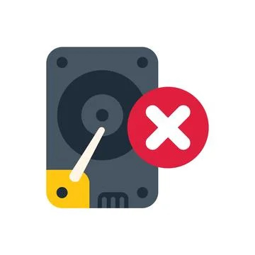 Hard drive disk showing error message with red cross sign 스톡 일러스트