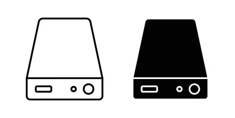 Hard drive icon collection in black, Line icons, flat symbols Stock Illustration
