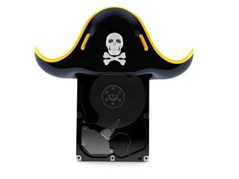 Hard drive with pirate hat Stock Illustration