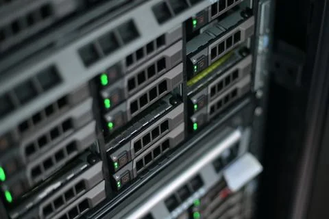 Hard drive in a server cabinet Stock Photos