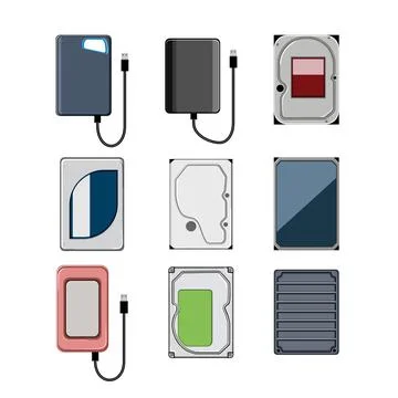 Hard drive set cartoon vector illustration Illustrazione stock