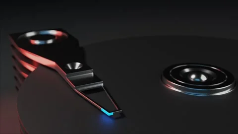 Hard drive with spinning platter. Open computer hard disk. Stock Footage 250123445